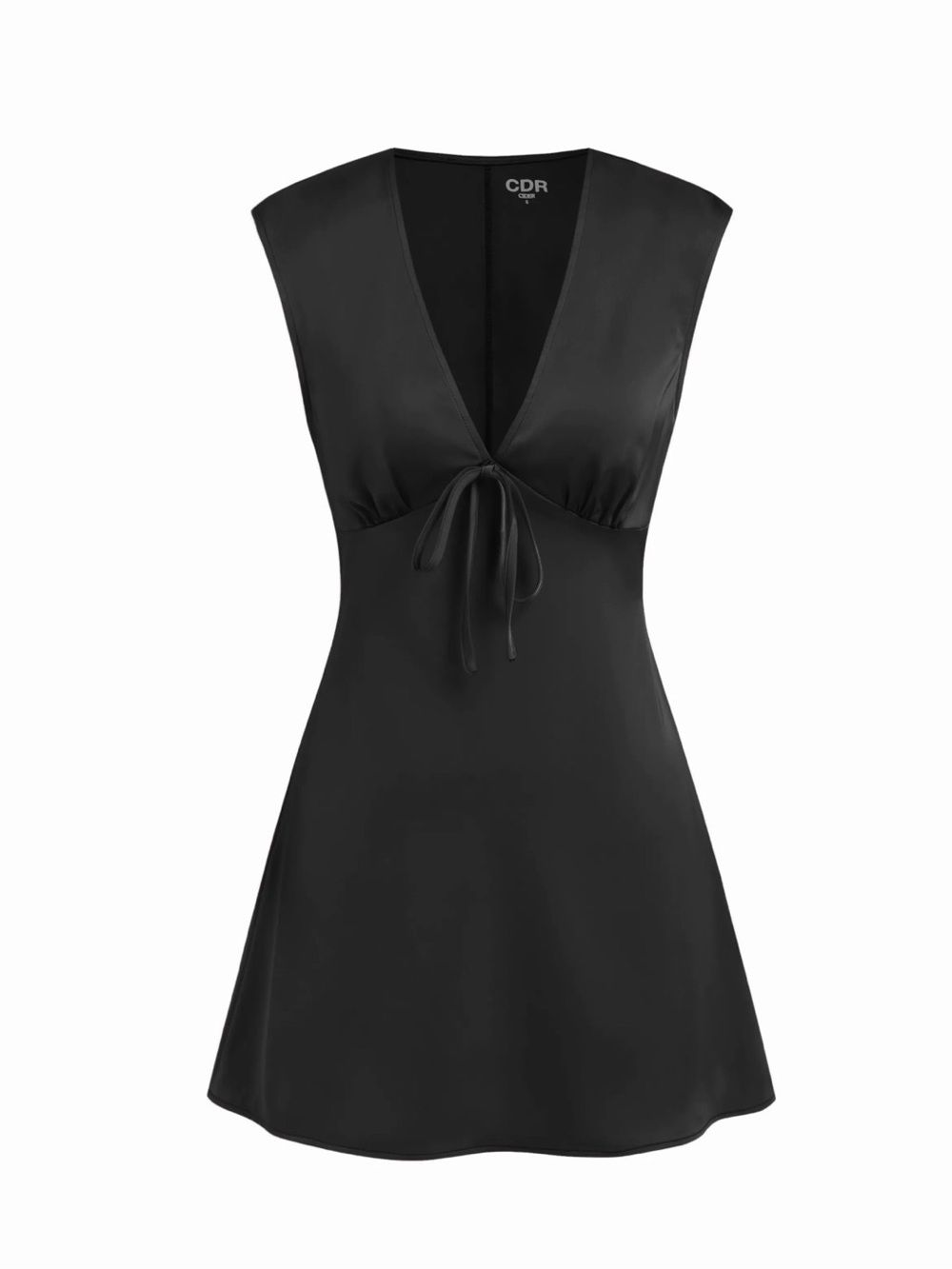 Satin V neck ruched knotted tie back  mini dress
